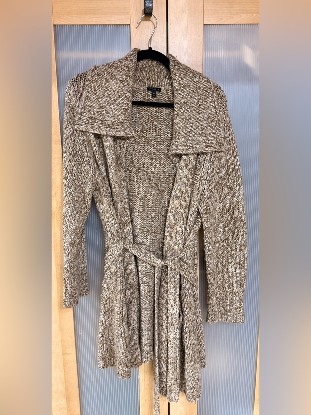Talbots Marled Beige-Tan Belted Knit Cardigan